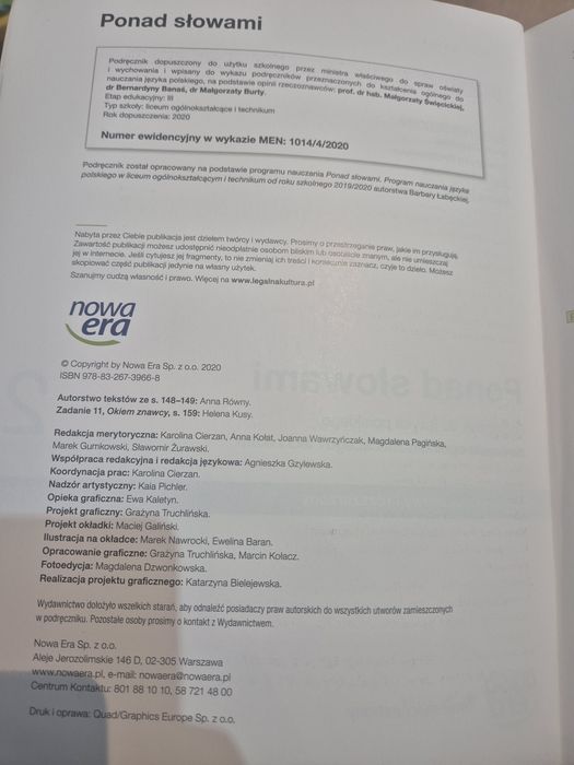 Ponad słowami 2 podręcznik język polski stan bardzo dobry