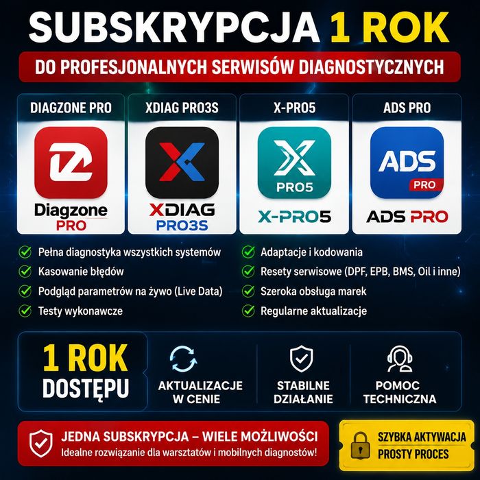 DIAGZONE XDIAG X-PRO5 LVS ADS Pro•1 ROK• DO Thinkcar Thinkdiag 2, Kingbolen EDIAG Plus • Aktualizacja Launch DBSCAR 7