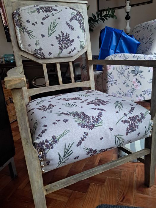 Cadeirão em madeira tecido e palhinha