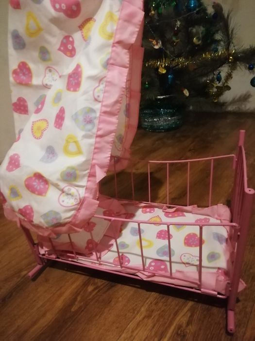 Детская кроватка - качалка для куклы с балдахином и комплектом постели