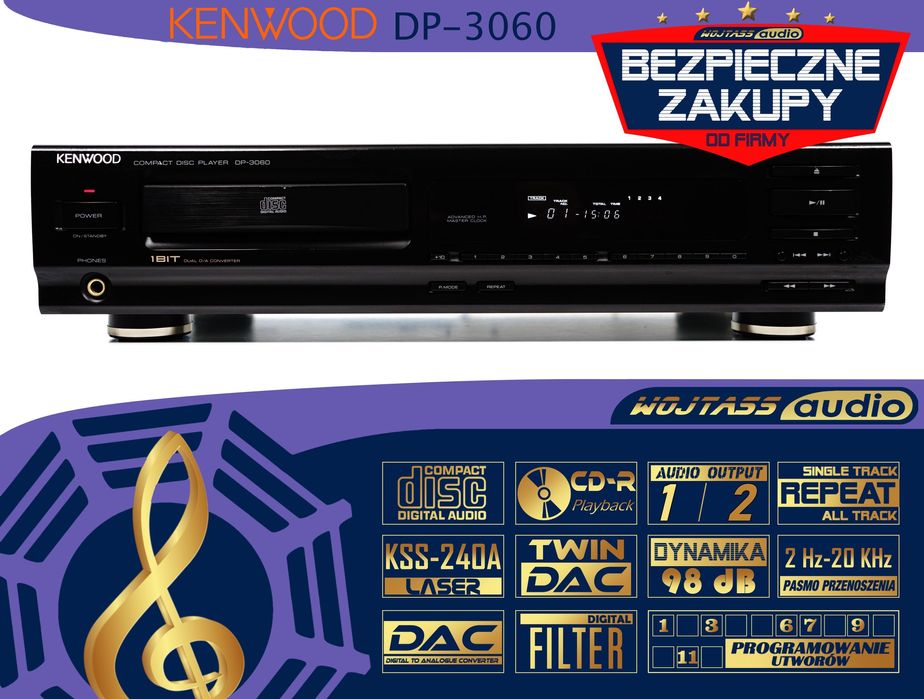 Odtwarzacz CD Kenwood DP-3060 wysokiej klasy 1-BIT DAC 2 wyjścia RCA