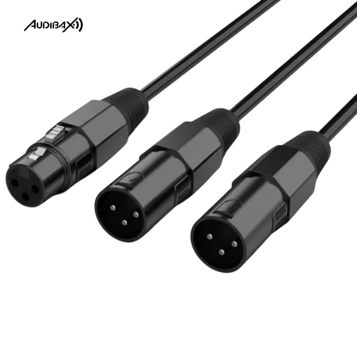 Audibax Silver Black Cable 2 XLR macho para 1 XLR fêmea 15 cm