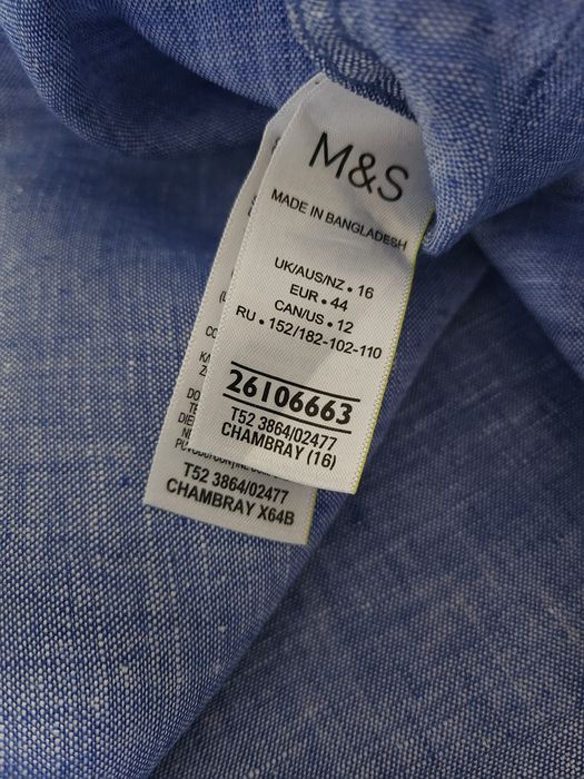100% лён! голубая льняная рубашка m&s р. 16