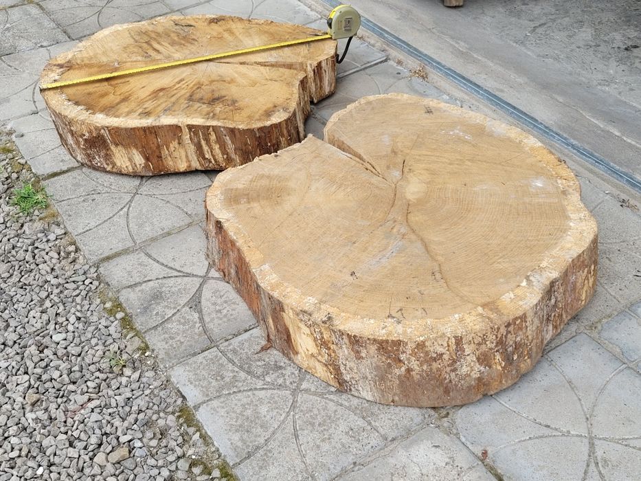 Duże plastry dębu sezonowane 6 lat – blat na stół, stolik, ławę – grubość ok. 15 cm