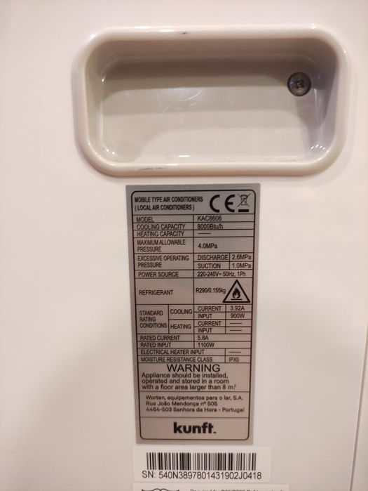 Ar condicionado portátil kunft kac8606