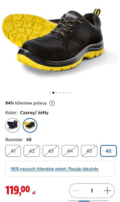 PARKSIDE obuwie ochronne S3 męskie ze skóry, rozmiar 44, czarny/żółty