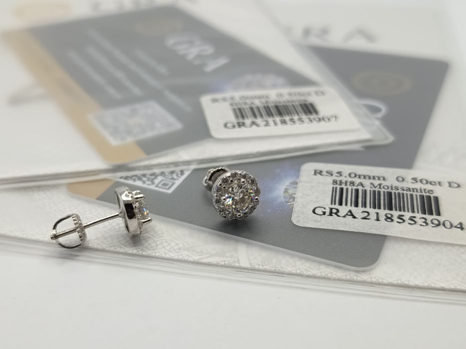 Piękne nowe kolczyki z moissanitem GRA 0.5 ct - srebro 925