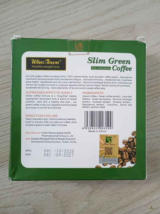 Wins Town Healthy Weight Loss Slim Green Coffee z Ganodermą