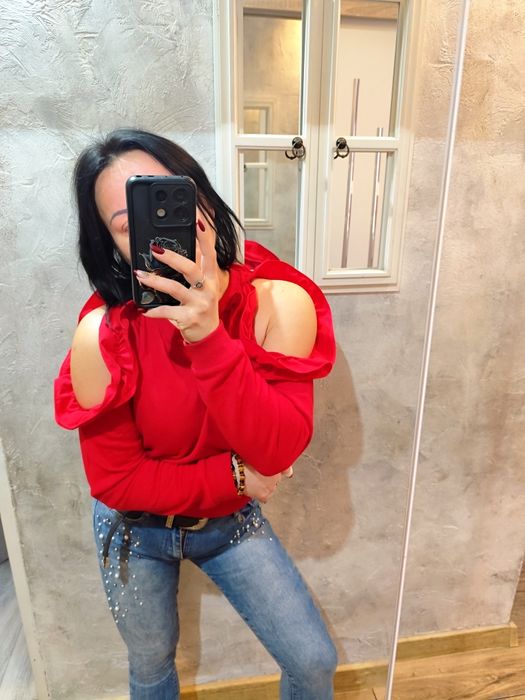 Sweter elegancki bluza damska młodzieżowa fishbone M czerwony