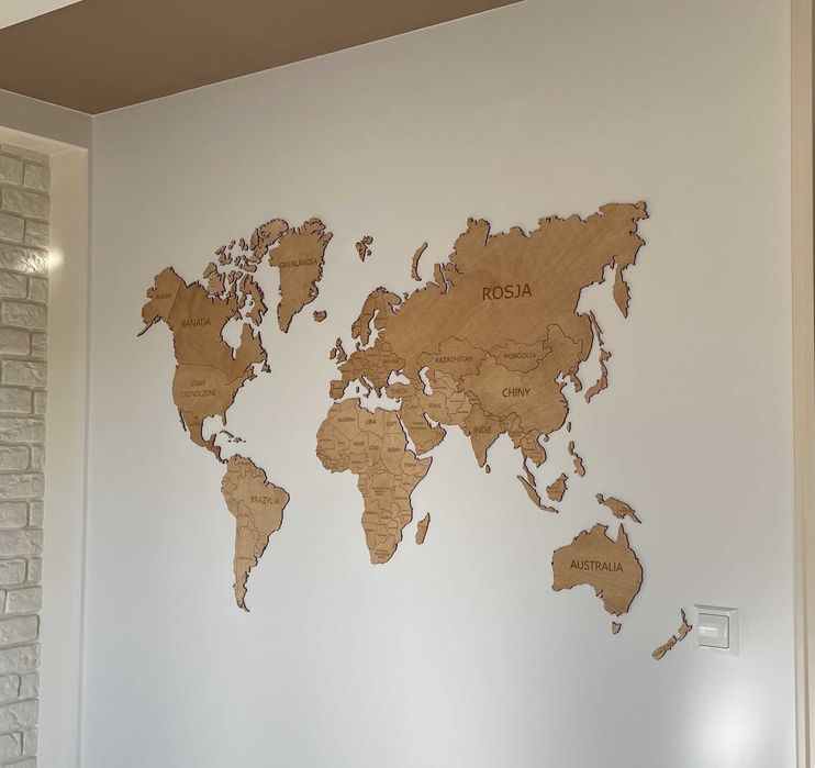 Mapa Świata z drewna – 210x126 cm kolor WINCHESTER – idealna na ścianę
