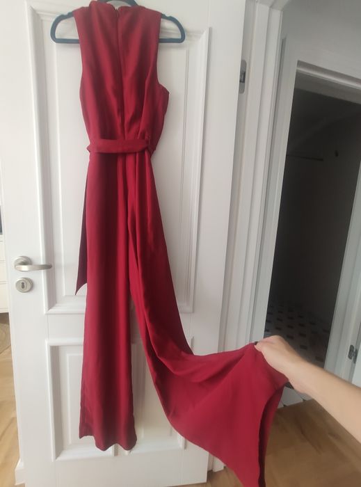 Papaya kombinezon burgundowy bordo wide leg 36 S wiśniowy
