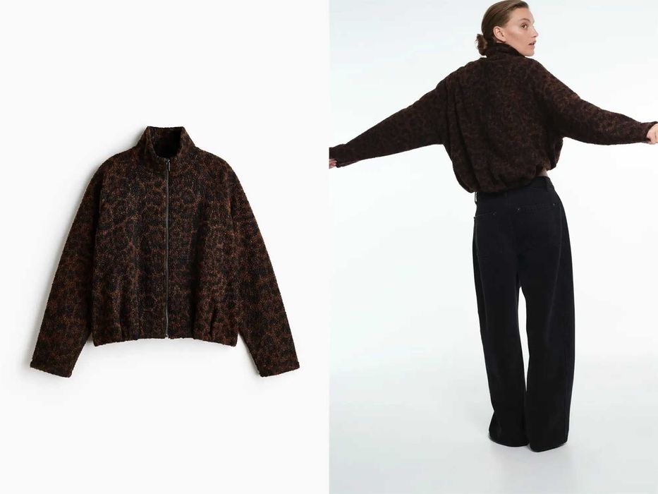 Bluza S nowa kolekcja brązowa panterka rozpinana futerko PROMOCJA