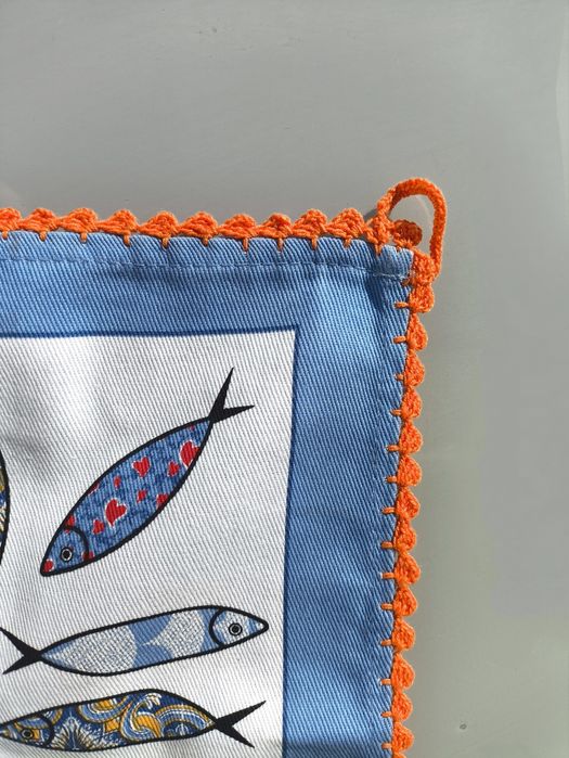Pano de cozinha/decorativo em algodão croché feito à mão