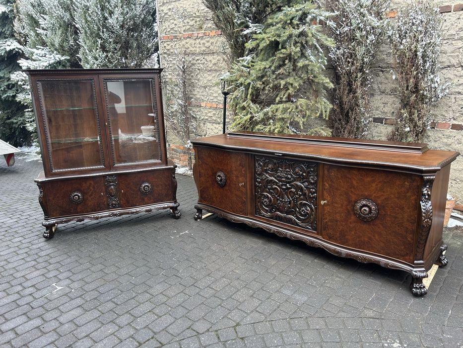 Antyczna Komoda Bufet Lwie Łapy + Witryna Kredens Unikat Po Renowacji