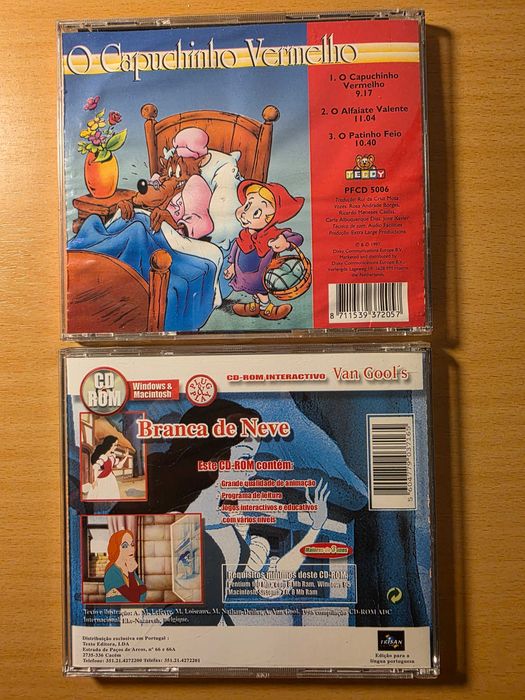 2 CD-ROMs infantis com "O Capuchinho Vermelho" e "Branca de Neve"