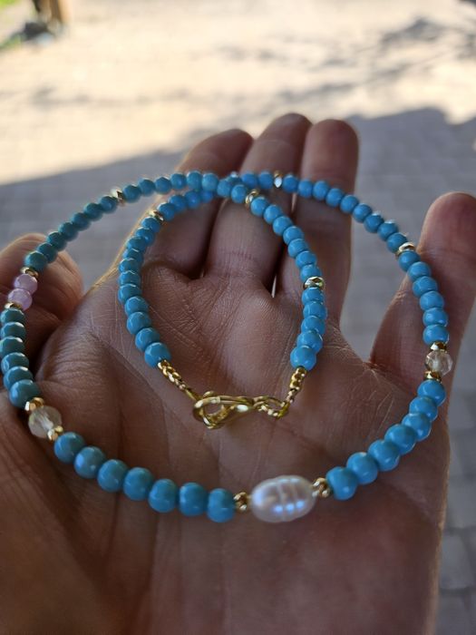 Naszyjnik Choker kamienie naturalne Jadeit Perła naturalna Kryształ