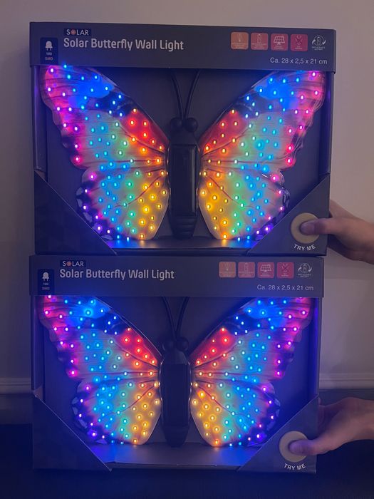 Zestaw 2 x Motyl solarny Led na elewację/ścianę balkon taras lub ogród