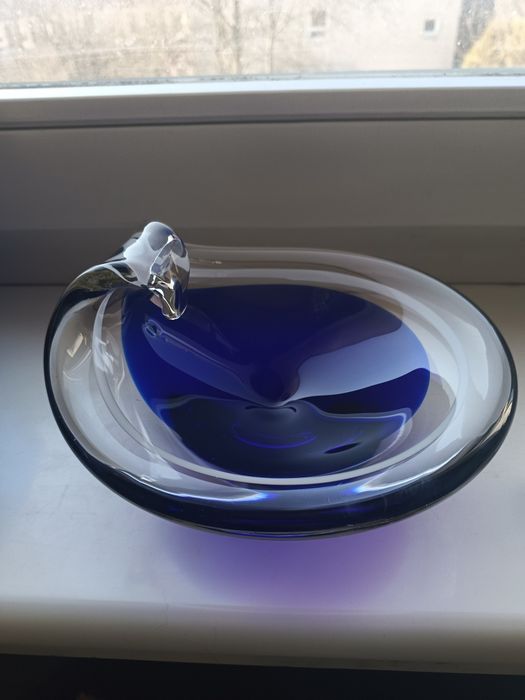Artystyczna misa styl Sea Glasbruk Szwecja, kobalt 16,5 cm 1,1 kg