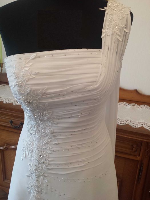 Suknia ślubna nowa biała gorset ozdobna aplikacja kwiaty WELON GRATIS