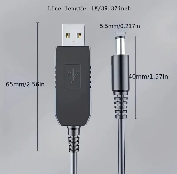 Кабель преобразователь напряжения с 5В на 12В 0,5А DC-USB
