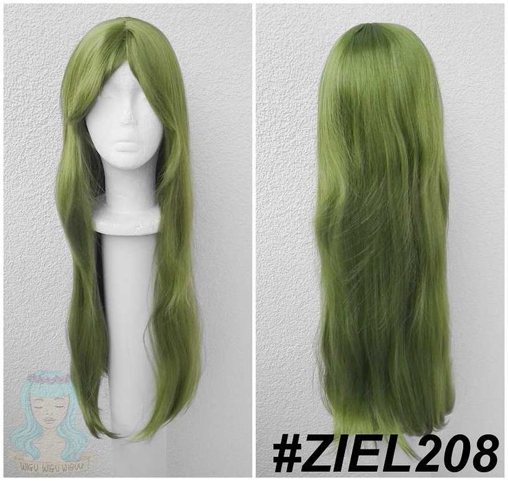 Zielona trawiasta peruka z grzywką długa 70cm cosplay zielony wig