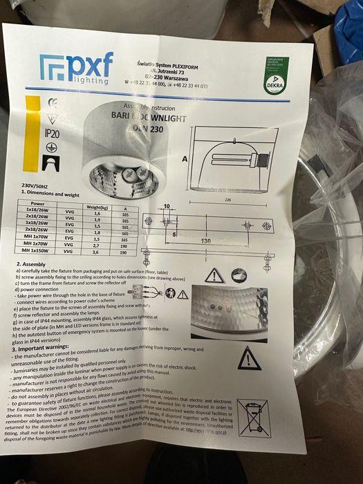 Lampa sufitowa downlight 2x18W G24q-2 230V IP20