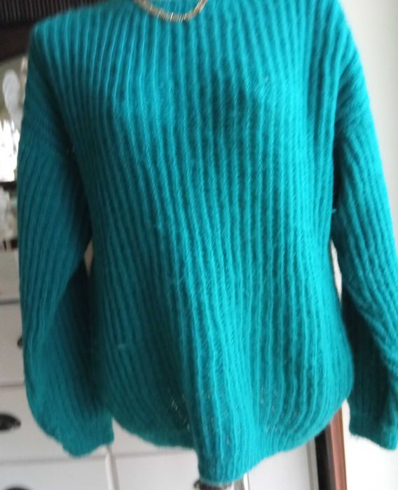 Sweter 50 ręcznie robiony handmade rękodzieło morski moher 120cm pachy