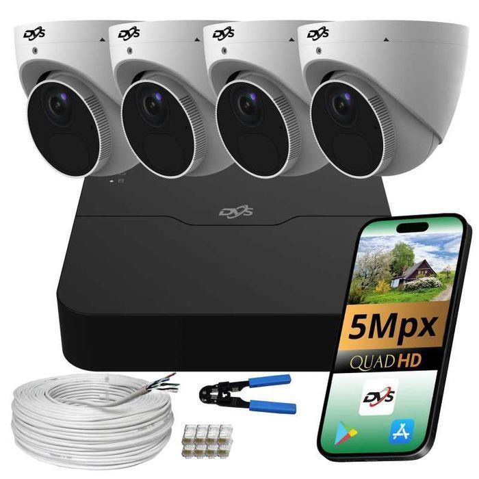 Monitoring IP PoE 5Mpx 4 czarne kopułki AI mikrofon dom sklep biuro IR