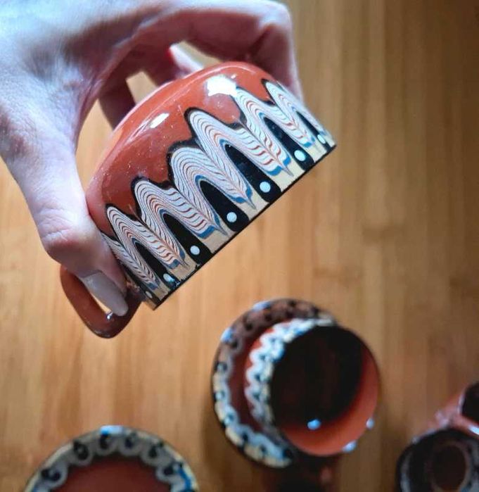 PRL vintage bułgarski ceramiczny  serwis do herbaty ręcznie malowany