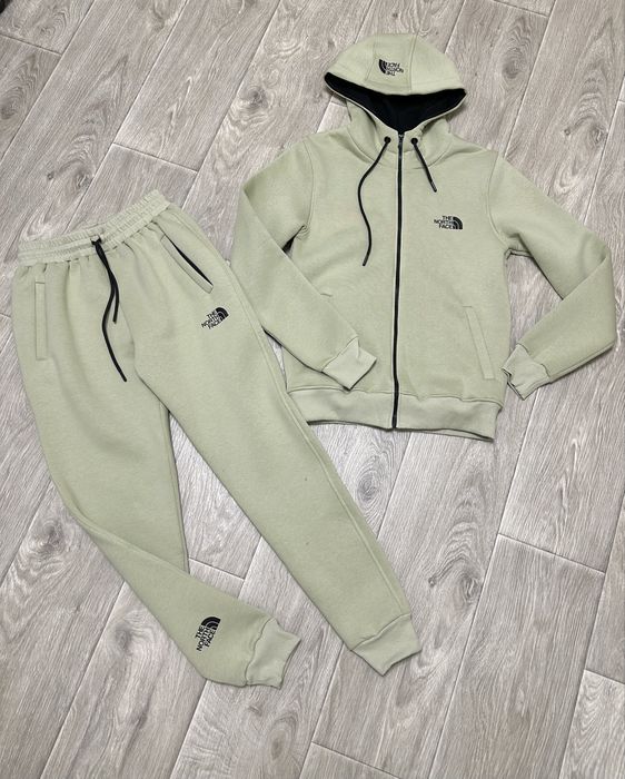 Спортивний костюм теплий однотонний оливковий S  XL  XXL tnf фліс зима якісний жіночий чоловічий туреччина