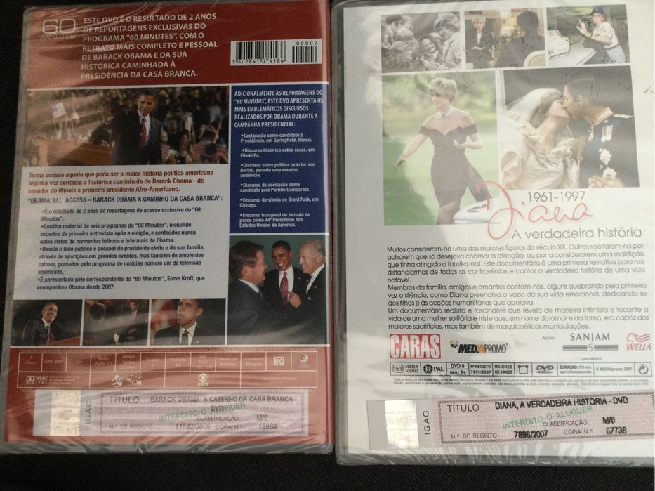 DVDs - Documentários sobre Barack Obama e sobre Diana