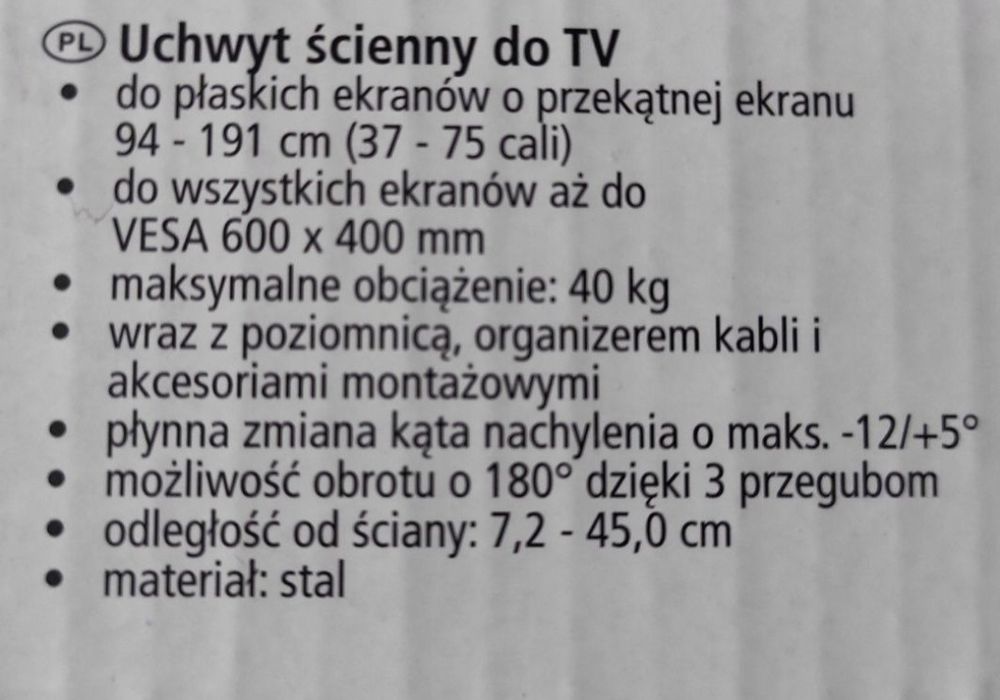 Regulowany uchwyt TV SWITCH ON do TV 37" -75"40Kg