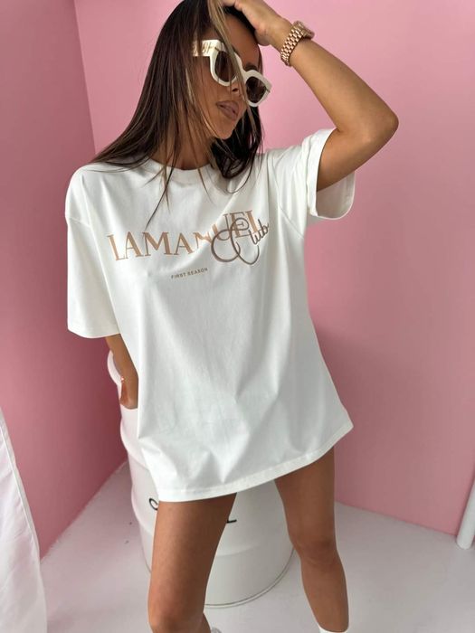 T-shirt LaManuel Club Uni ecru beżowy camel mięta lila