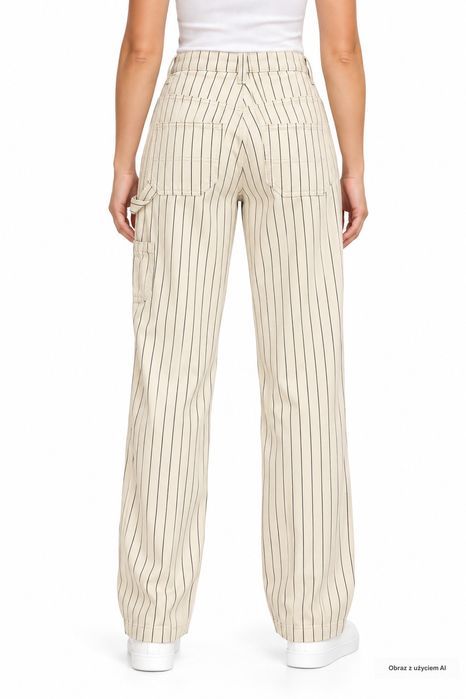 Spodnie wide leg w paski beżowe Scandi Chic XS