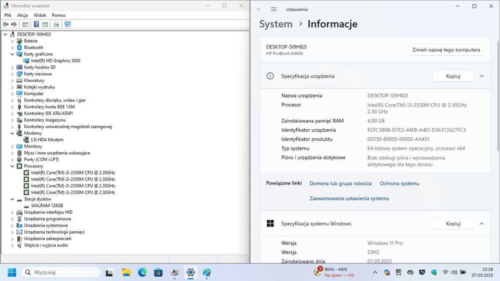 Laptop HP 6460b i3 SSD Win11 gwarancja