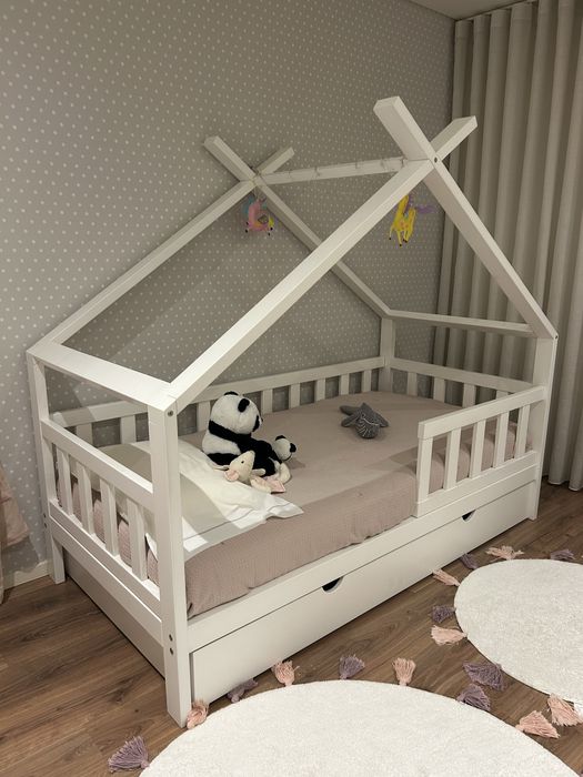 Cama Tenda Lacado Branco + Colchão de Criança
