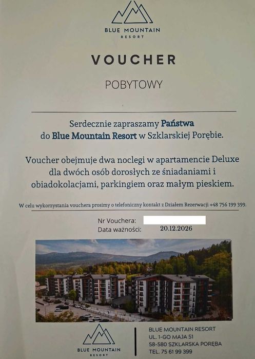 Voucher na 3-dniowy pobyt w hotelu Blue Mountain Resort Szklarska Poręba