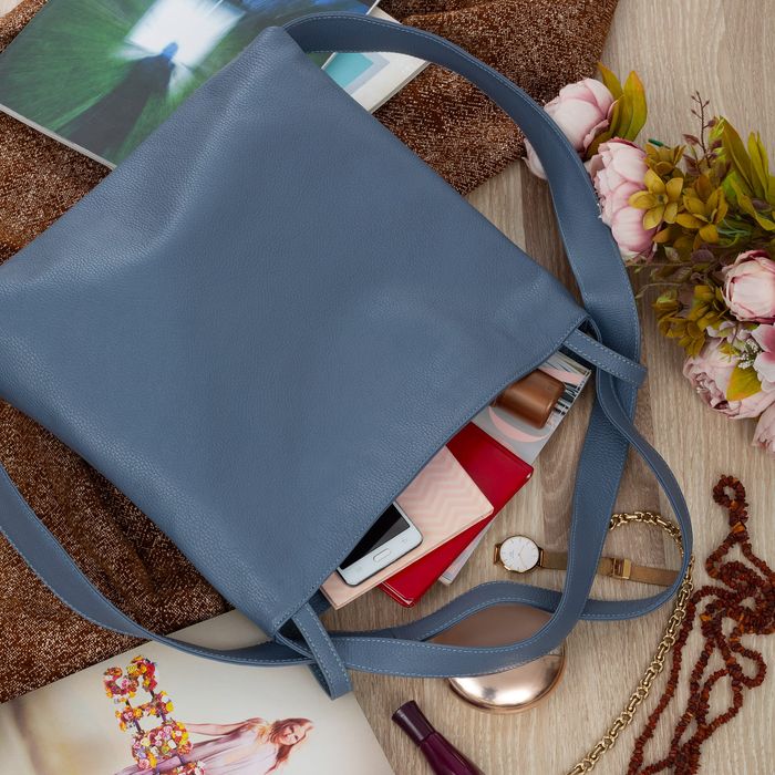 VERA PELLE torebka damska duża skórzana worek na ramię V511 jeansowa