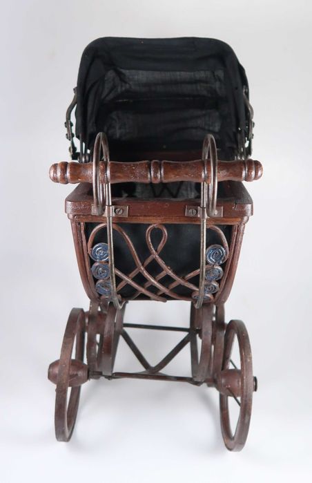 Carrinho/buggy de bonecas vintage, madeira/metal