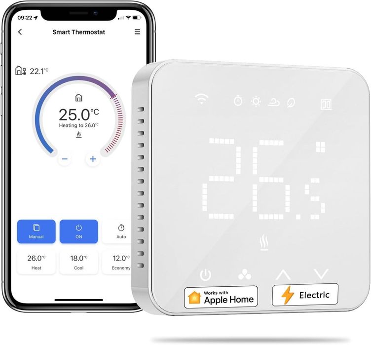 Termostato Inteligente Chão Radiante Meross HomeKit WiFi Branco