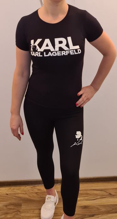Zestaw  czarny damski tshirt+spodnie karl