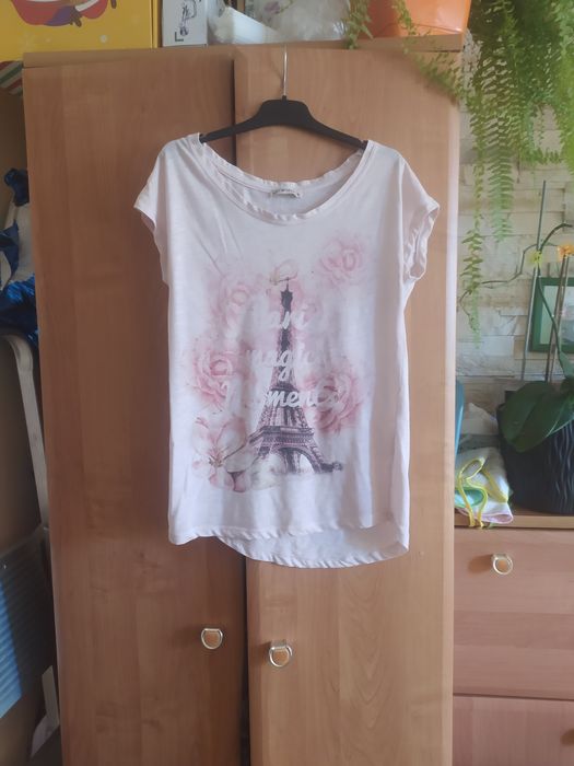 T-shirt koszulka z krótkim rękawem elastyczna z nadrukiem bluzka 36 S