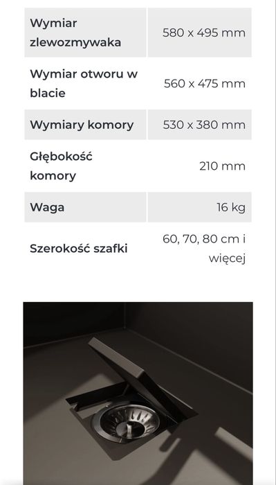 Granitowy jednokomorowy zlew