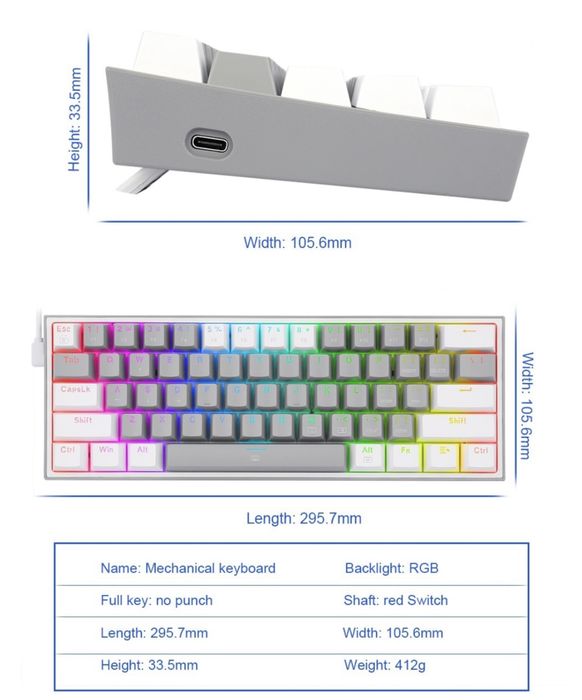 Клавіатура Redragon Fizz K617 Gray/ White +  Подарунок