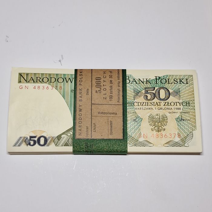 Paczka bankowa 50 złotych 1988 z numerem radarowym RADAR