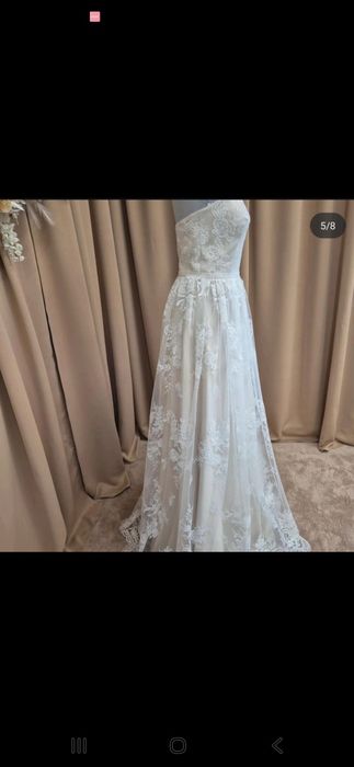 Suknia ślubna w kikorze szampańskim z koronka i  gorsetem r.38