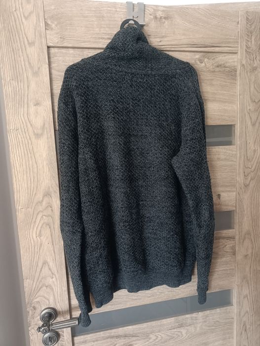 Sweter pleciony z kołnierzem golfem bawełniany szary S