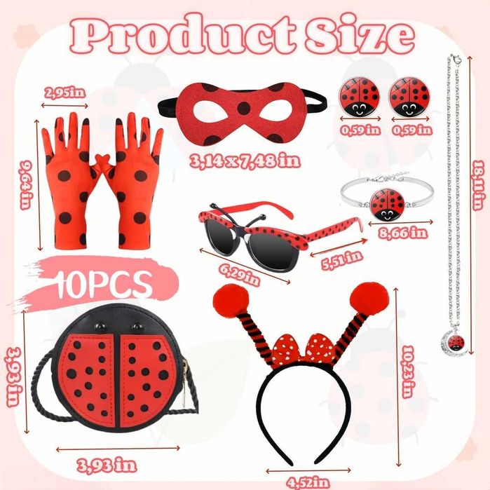 Kostium Zestaw Akcesoriów Biedronka 10 Elementów dla Dzieci od 3-6