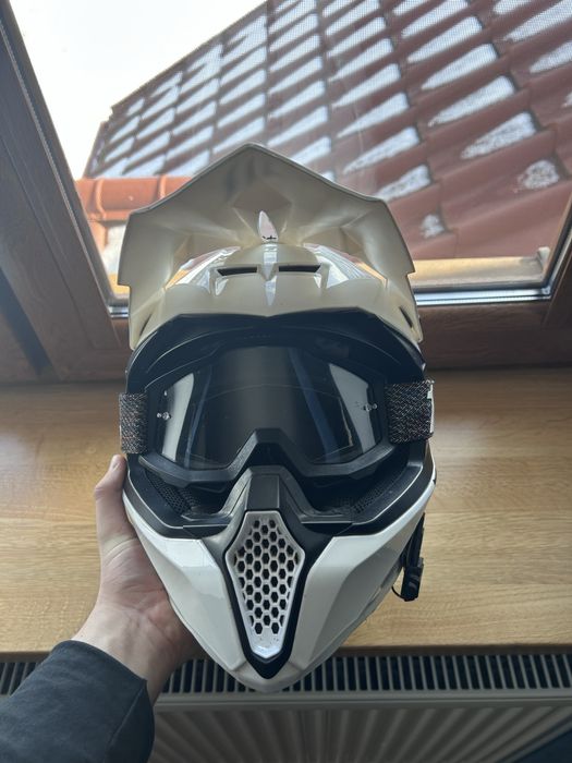 Kask Falcon XL, biały + gogle 100% przezroczyste w super stanie