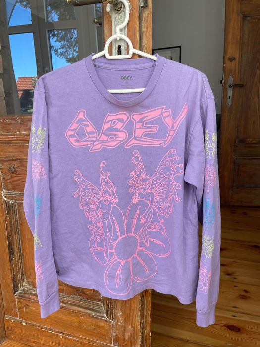 Obey bluza fioletowa neonowa kolorowa nadruki destroyed